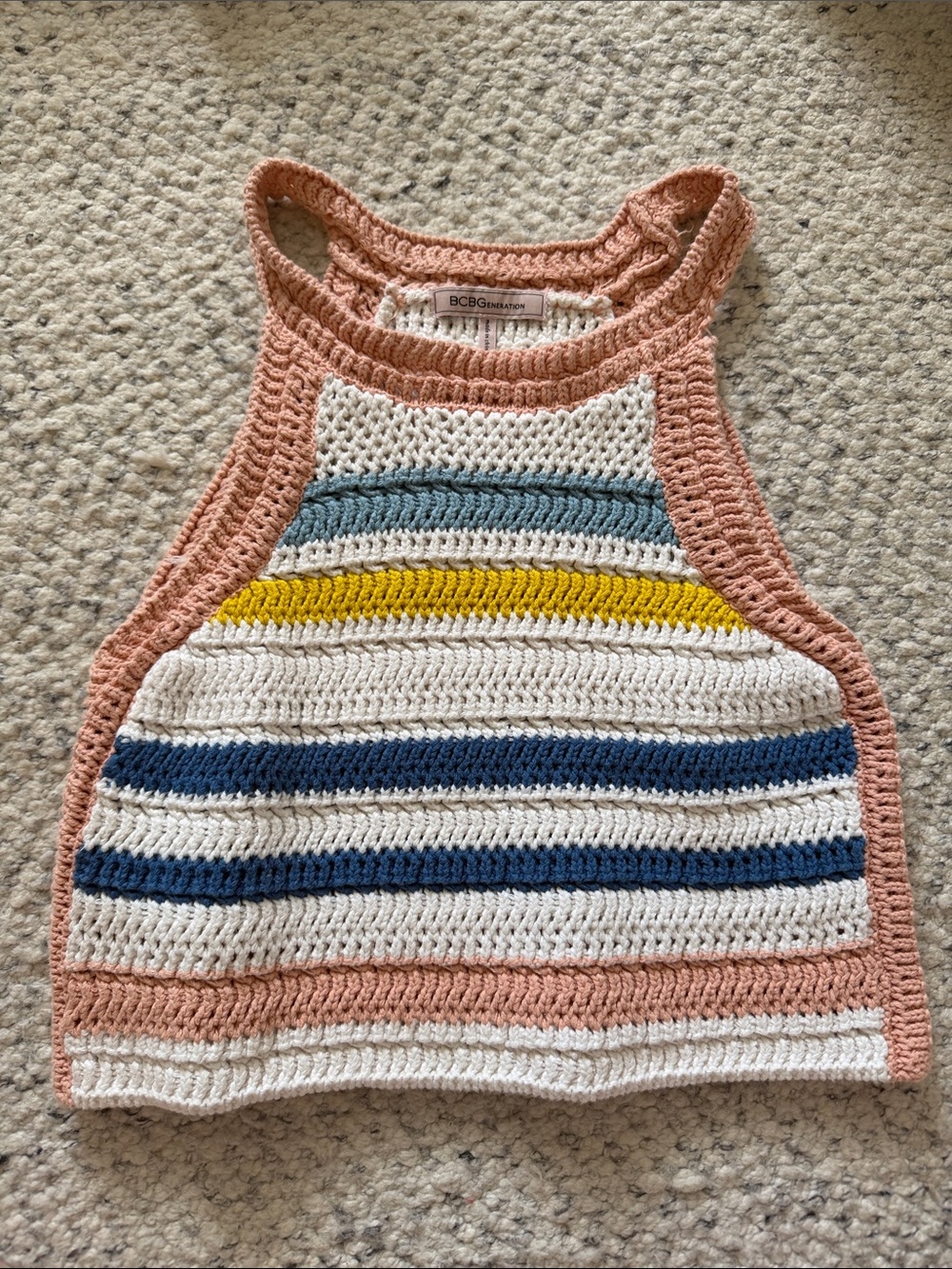 BCBGeneration Crochet Halter Tank in Pink, White & Multicolor Stripes